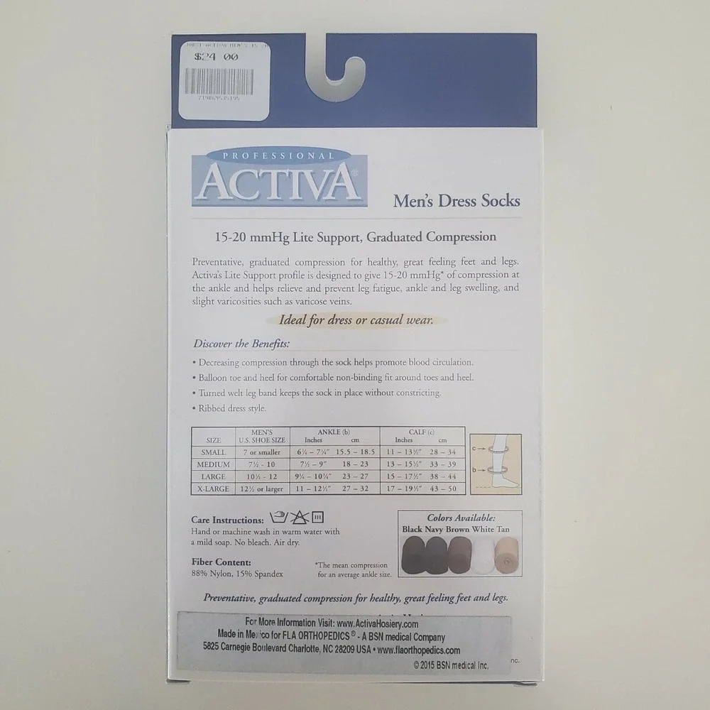 Activa 15-20 mmHg Light Support Compression Dress Socks Color Black /Size Medium